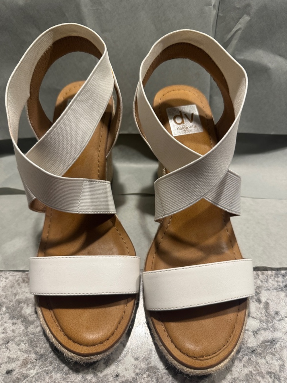 Dolce Vita White Elastic Crisscross Espadrille Wedges